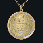 Ruiten en gouden Jubileum voor 50e bruiloft Goud Vergulden Ketting<br><div class="desc">Elegante gouden tinten bloemenrand met 2 harten en een diamant,  gouden 50ste bruiloft Jubileum. Het wordt geleverd in zilveren tinten voor 25-jarig jubileum.</div>