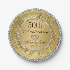 Ruiten en gouden Jubileum voor 50e bruiloft Papieren Bordje