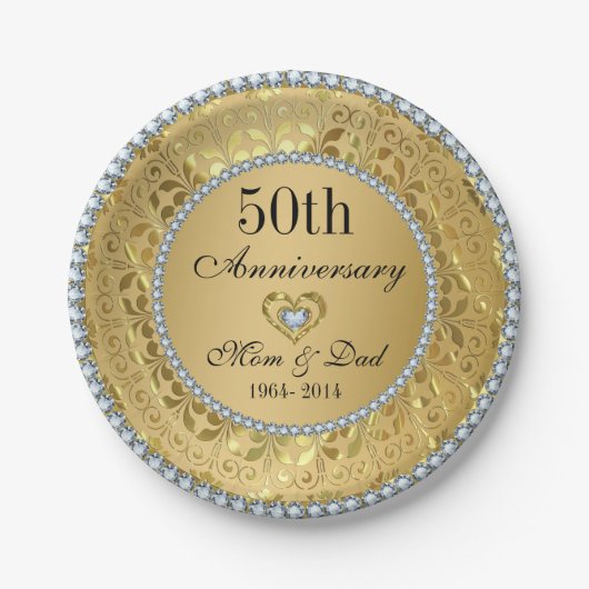 Ruiten en gouden Jubileum voor 50e bruiloft Papieren Bordje (Voorkant)