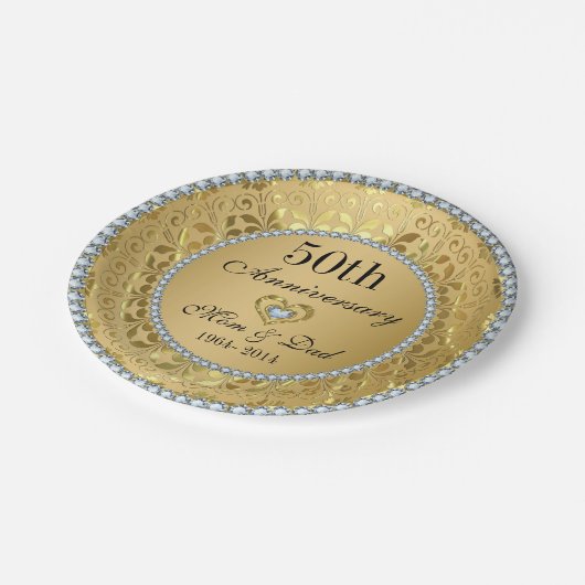 Ruiten en gouden Jubileum voor 50e bruiloft Papieren Bordje (Gekanteld)