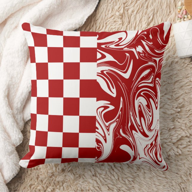 Ruiten en kronkels in rood en wit kussen (Deken)