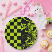 Ruiten en krullen - Limoengroen en Zwart Papieren Bordje (Feest)