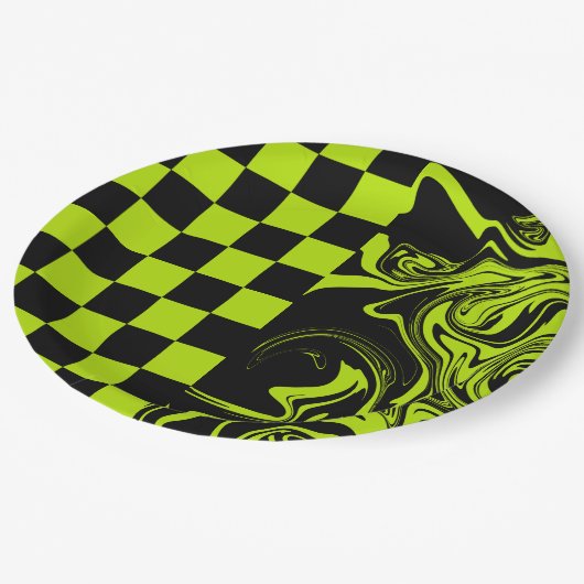 Ruiten en krullen - Limoengroen en Zwart Papieren Bordje (Gekanteld)