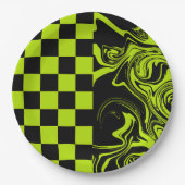 Ruiten en krullen - Limoengroen en Zwart Papieren Bordje (Voorkant)