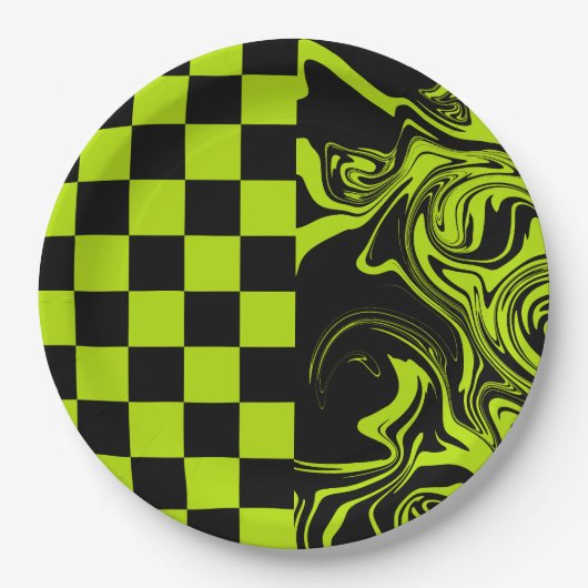 Ruiten en krullen - Limoengroen en Zwart Papieren Bordje (Voorkant)