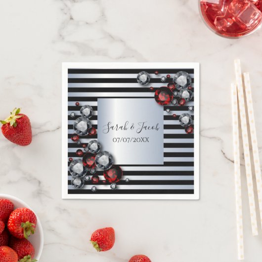 Ruiten en Rubies op zwarte en zilverstrips Servet (Insitu)