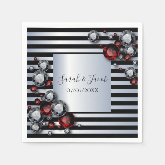 Ruiten en Rubies op zwarte en zilverstrips Servet (Voorkant)