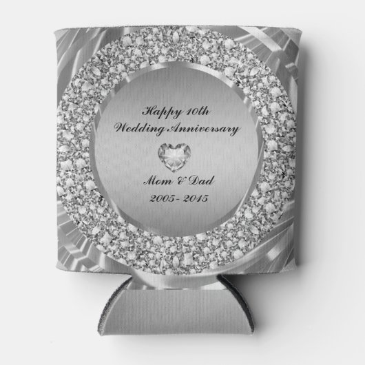Ruiten en Zilver 10e Jubileum voor bruiloft Blikjeskoeler (Voorkant)