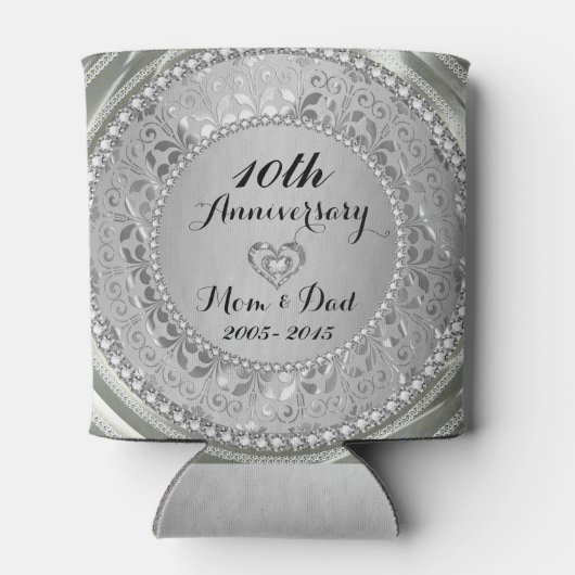 Ruiten en Zilver 10e Jubileum voor bruiloft Blikjeskoeler (Achterkant)