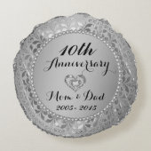 Ruiten en Zilver 10e Jubileum voor bruiloft Rond Kussen (Achterkant)