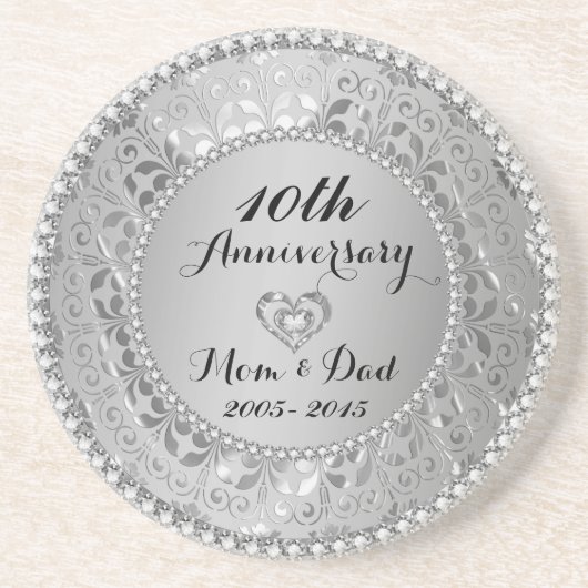 Ruiten en Zilver 10e Jubileum voor bruiloft Zandsteen Onderzetter (Voorkant)