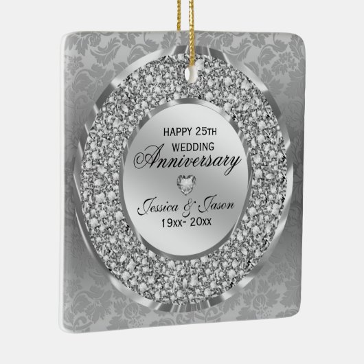 Ruiten en zilveren Ring 25th Wedding Jubileum Keramisch Ornament (Rechts)