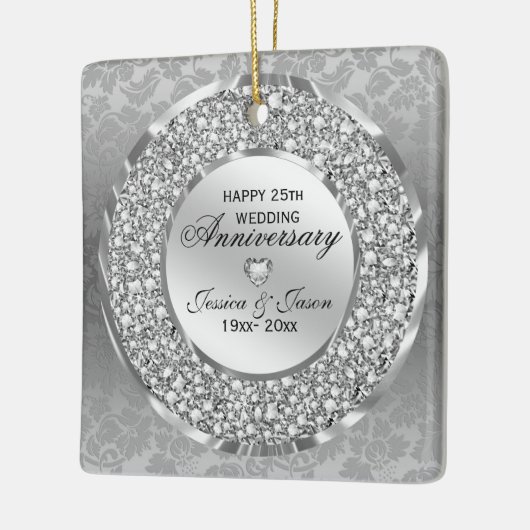 Ruiten en zilveren Ring 25th Wedding Jubileum Keramisch Ornament (Links)