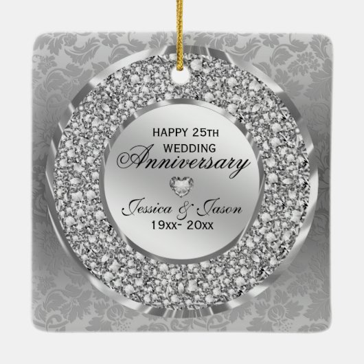 Ruiten en zilveren Ring 25th Wedding Jubileum Keramisch Ornament (Achterkant)