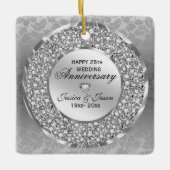 Ruiten en zilveren Ring 25th Wedding Jubileum Keramisch Ornament (Voorkant)