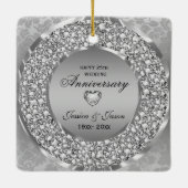 Ruiten en zilveren Ring 25th Wedding Jubileum Keramisch Ornament (Achterkant)