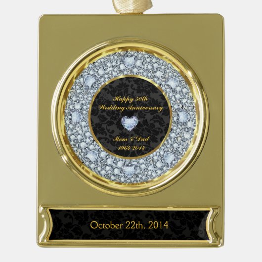 Ruiten, zwart en gouden 50ste Jubileum Verguld Banner Ornament (Voorkant)