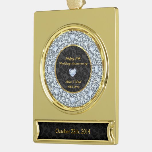 Ruiten, zwart en gouden 50ste Jubileum Verguld Banner Ornament (Links)
