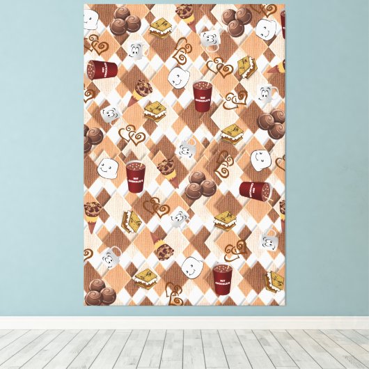 Ruitend Canvas Print Hot Chocolate Marshmallow (Insitu (Houten vloer))
