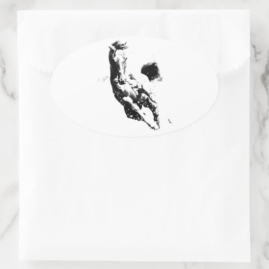 Ruitend paard ovale sticker (Tas)