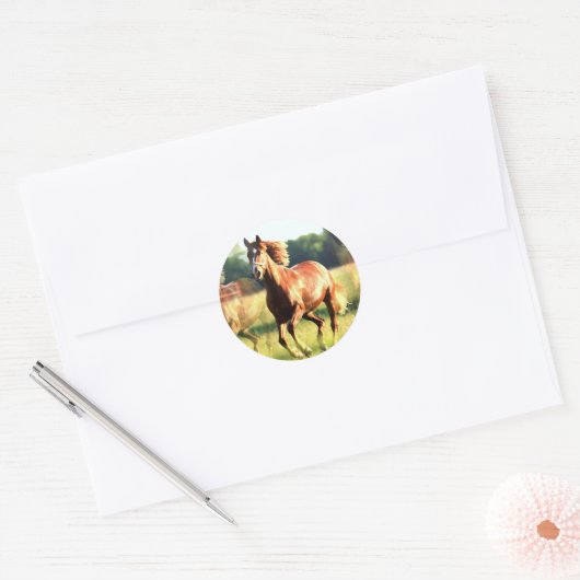 Ruitend paard ronde sticker (Envelop)