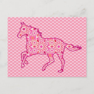 Ruitend paard Silhouette, Fuchsia and Coral Pink Briefkaart