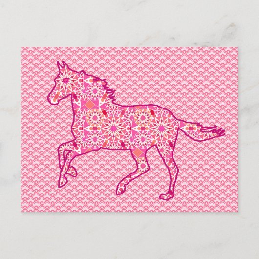 Ruitend paard Silhouette, Fuchsia and Coral Pink Briefkaart (Voorkant)