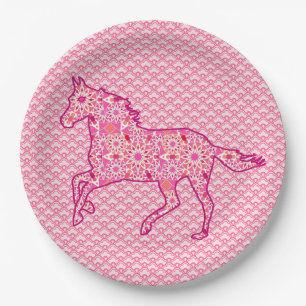 Ruitend paard Silhouette, Fuchsia and Coral Pink Papieren Bordje