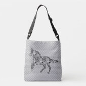 Ruitend Paard Silhouette, gemengde Prints Silver G Crossbody Tas (Achterkant)