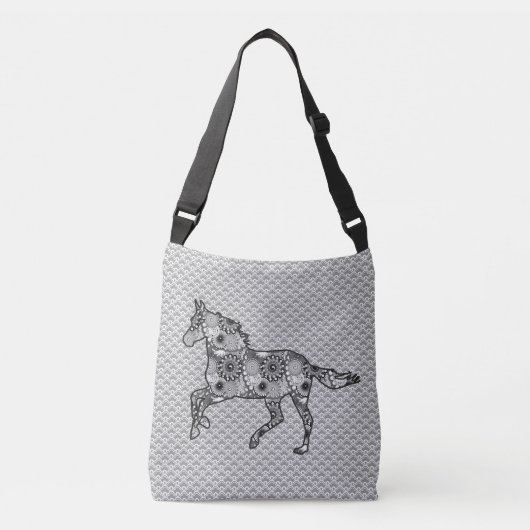 Ruitend Paard Silhouette, gemengde Prints Silver G Crossbody Tas (Voorkant)