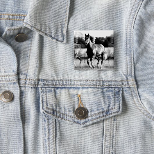 Ruitend paard vierkante button 5,1 cm (In situ)