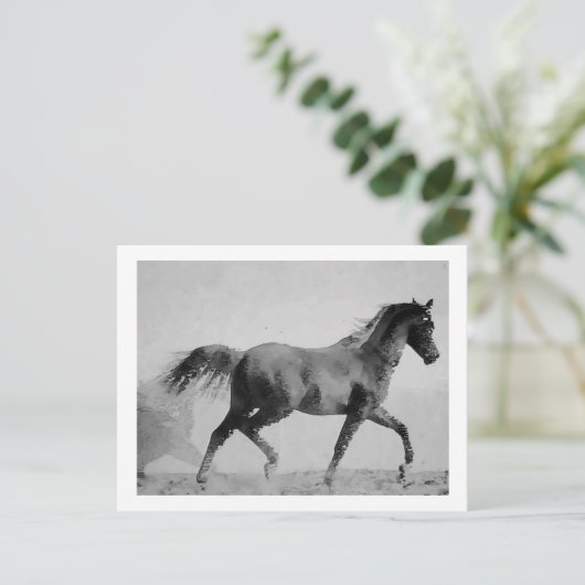Ruitend paard zwart-wit briefkaart (Staand voorkant)