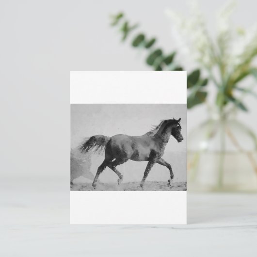 Ruitend paard zwart-wit briefkaart (Staand voorkant)