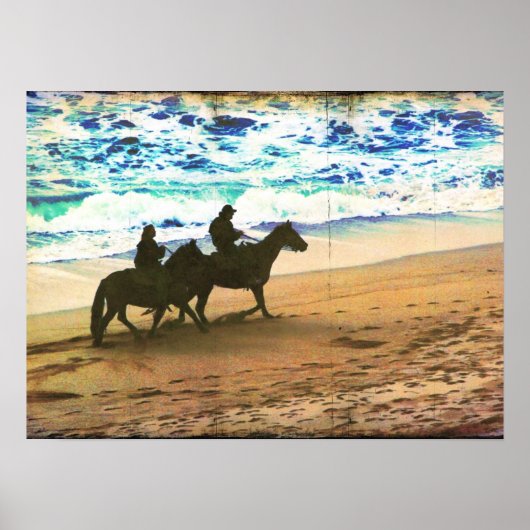 Ruitende paarden aan de strand poster (Voorkant)