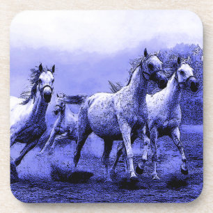 Ruitende paarden en blauw motorlicht bier onderzetter