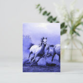 Ruitende paarden en blauw motorlicht briefkaart (Staand voorkant)
