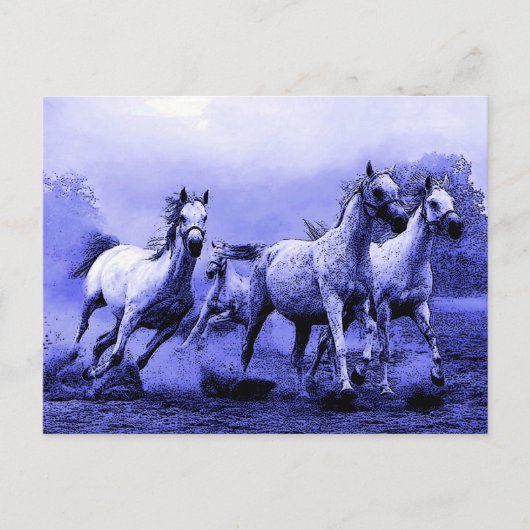 Ruitende paarden en blauw motorlicht briefkaart (Voorkant)