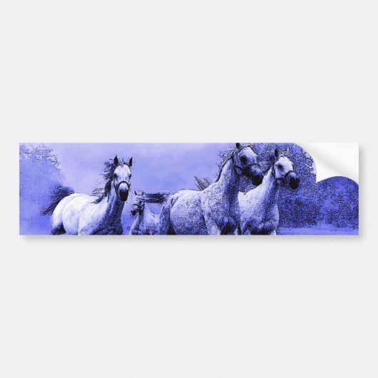 Ruitende paarden en blauw motorlicht bumpersticker (Voorkant)