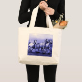 Ruitende paarden en blauw motorlicht grote tote bag (Voorkant (product))