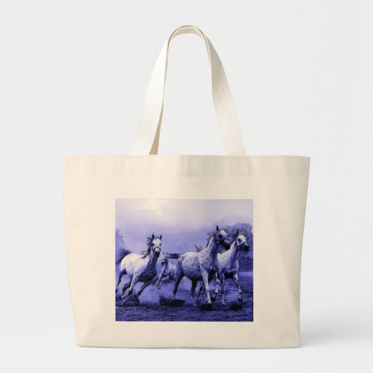 Ruitende paarden en blauw motorlicht grote tote bag (Voorkant)