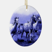 Ruitende paarden en blauw motorlicht keramisch ornament (Rechts)