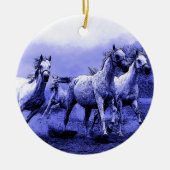 Ruitende paarden en blauw motorlicht keramisch ornament (Voorkant)