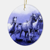 Ruitende paarden en blauw motorlicht keramisch ornament (Links)