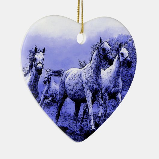 Ruitende paarden en blauw motorlicht keramisch ornament (Rechts)