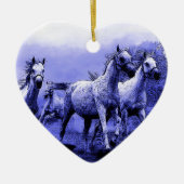 Ruitende paarden en blauw motorlicht keramisch ornament (Voorkant)