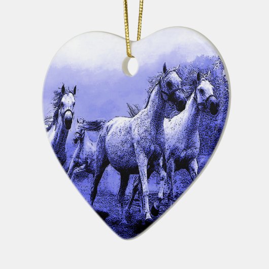 Ruitende paarden en blauw motorlicht keramisch ornament (Links)
