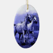 Ruitende paarden en blauw motorlicht keramisch ornament (Rechts)