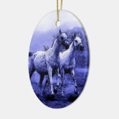 Ruitende paarden en blauw motorlicht keramisch ornament (Links)