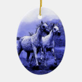 Ruitende paarden en blauw motorlicht keramisch ornament (Voorkant)