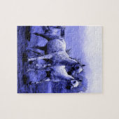 Ruitende paarden en blauw motorlicht legpuzzel (Horizontaal)